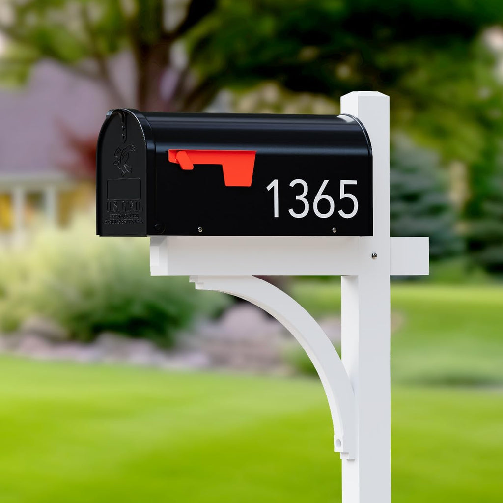 The Glenbrook Aluminum Mailbox Post - Complete System with Steel Mailbox and Aluminum Post Included (Black with White Post)