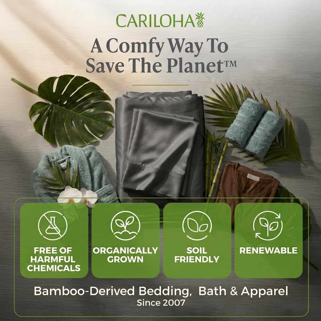 Cariloha Resort 100% Organic Bamboo Viscose Sheets - 5-Piece Split King Sheet Set - 18 in Extra Deep Pockets - Sateen Weave, Cooling, Hypoallergenic Luxury Sheets - Oeko-TEX Standard 100 - Onyx