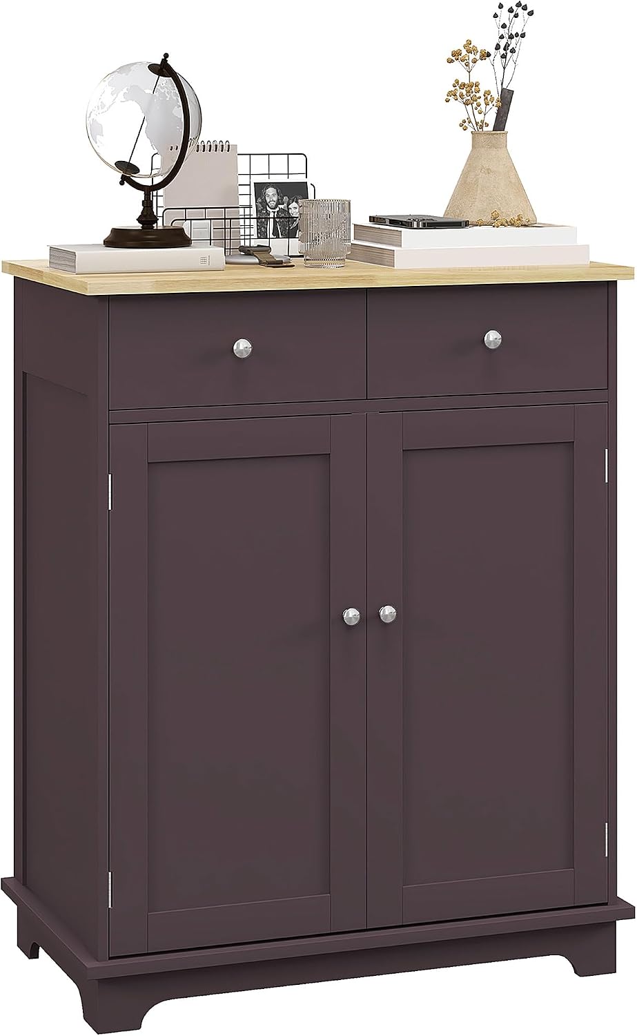 HOMCOM Sideboard Buffet Cabinet with Solid Wood Countertop, Modern Kitchen Storage Cabinet, Coffee Bar Cabinet with 2 Drawers, Doors and Adjustable Shelf, Coffee