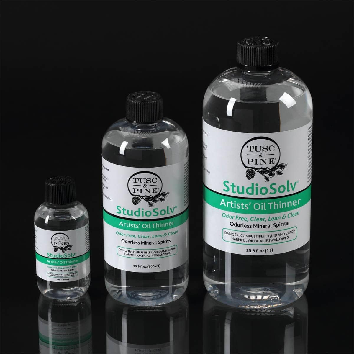 Tusc & Pine StudioSolv™ Odorless Mineral Spirits - Pack of 12-16.9oz (500ml) - Purified Odor-Free Spirit Solvent for Thinning Oils, Artists, Painting Thinner, Professionals, & More!