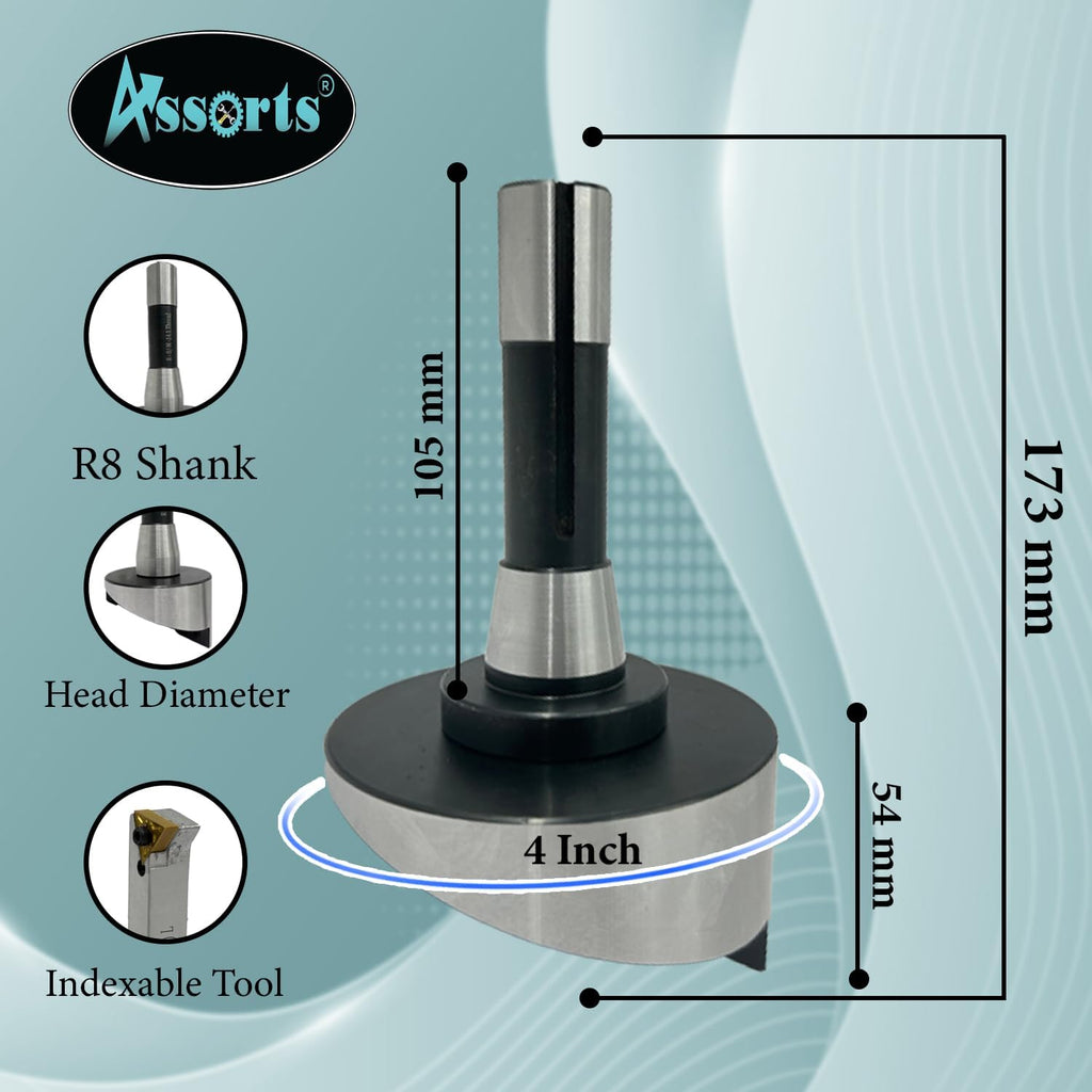 Large head size 4' Inch/ 100 mm diameter Fly cutter with Carbide Indexable tip facing tool (R8 Shank (7/16 UNF Drawbar))