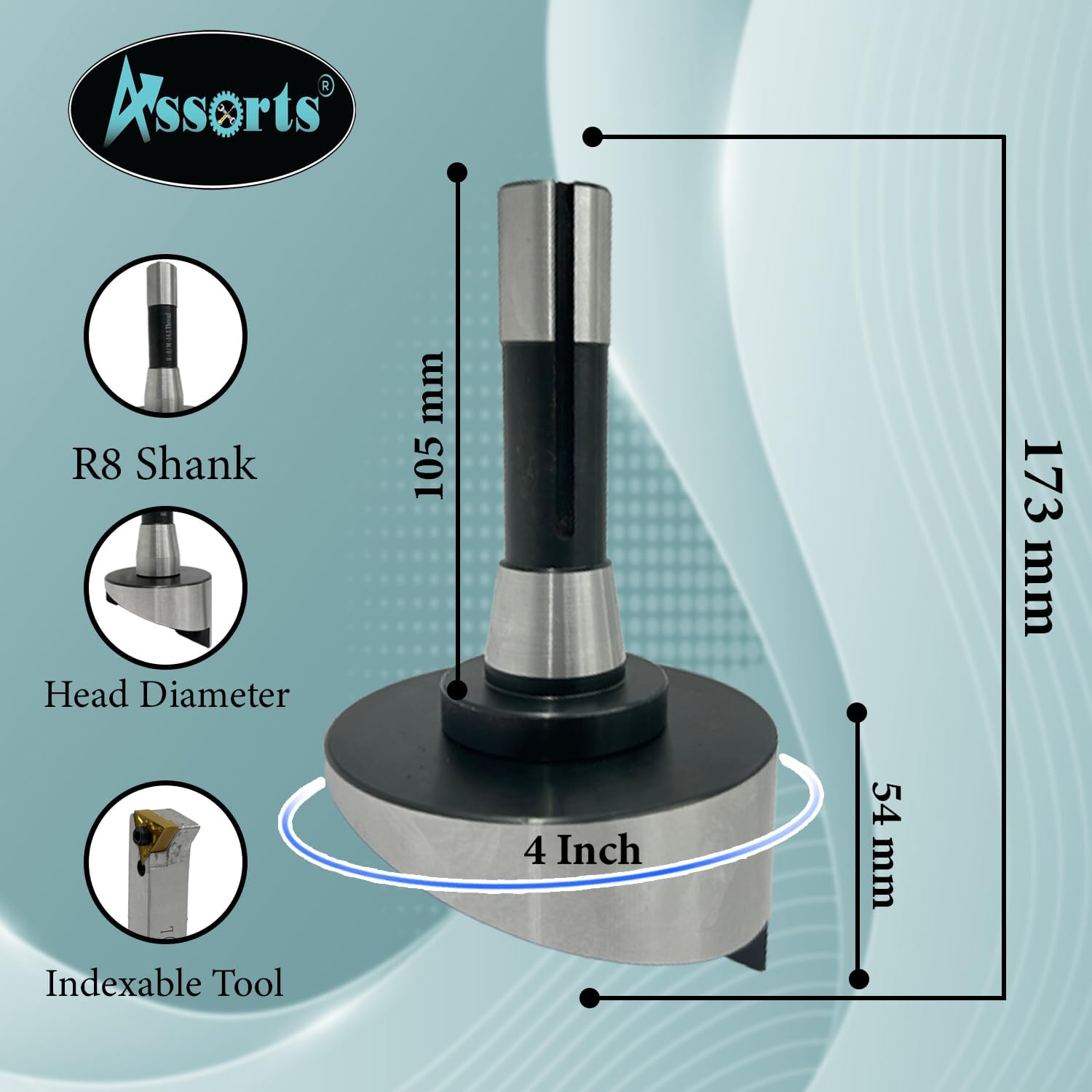 Large head size 4' Inch/ 100 mm diameter Fly cutter with Carbide Indexable tip facing tool (R8 Shank (7/16 UNF Drawbar))