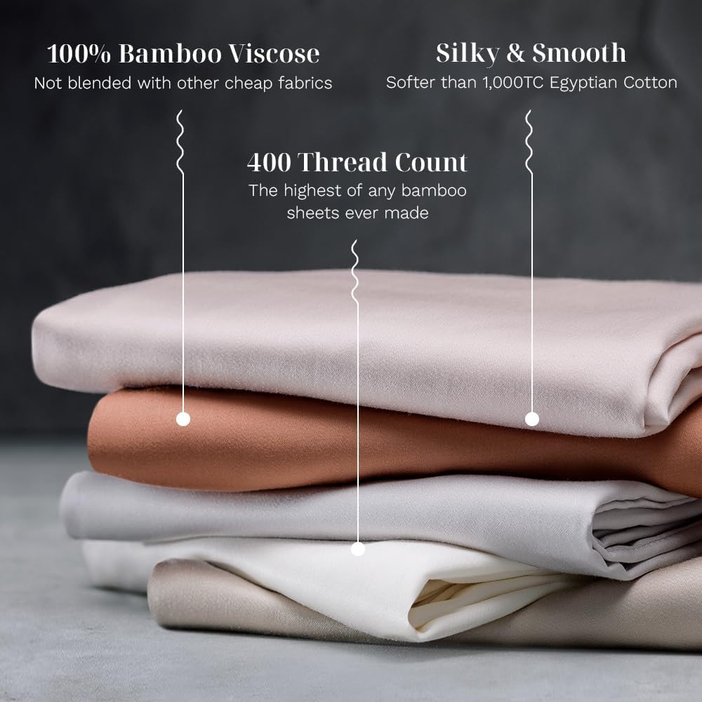 LUXOME Luxury Sheet Set | 100% Rayon (Viscose) from Bamboo | Queen Size - Dune | Deep Pockets | 4-Piece Set (Fitted, Flat, 2 Pillowcases)