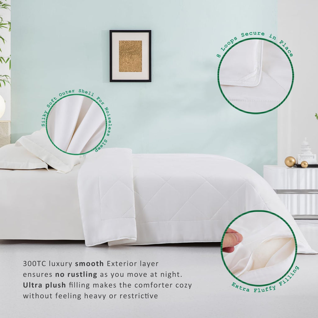 TOSMO Luxury Comforter, 100% Viscose from Bamboo Shell & Fill, Soft Breathable Cooling Silky Duvet Insert, Down Alternative Blanket for Restful Sleep (Twin, Light Weight White)