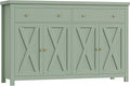 FOTOSOK Sideboard Buffet Cabinet with Storage, 55' Large Kitchen Storage Cabinet with 2 Drawers and 4 Doors, Wood Coffee Bar Buffet Table Console Table for Kitchen Dining Room, Green