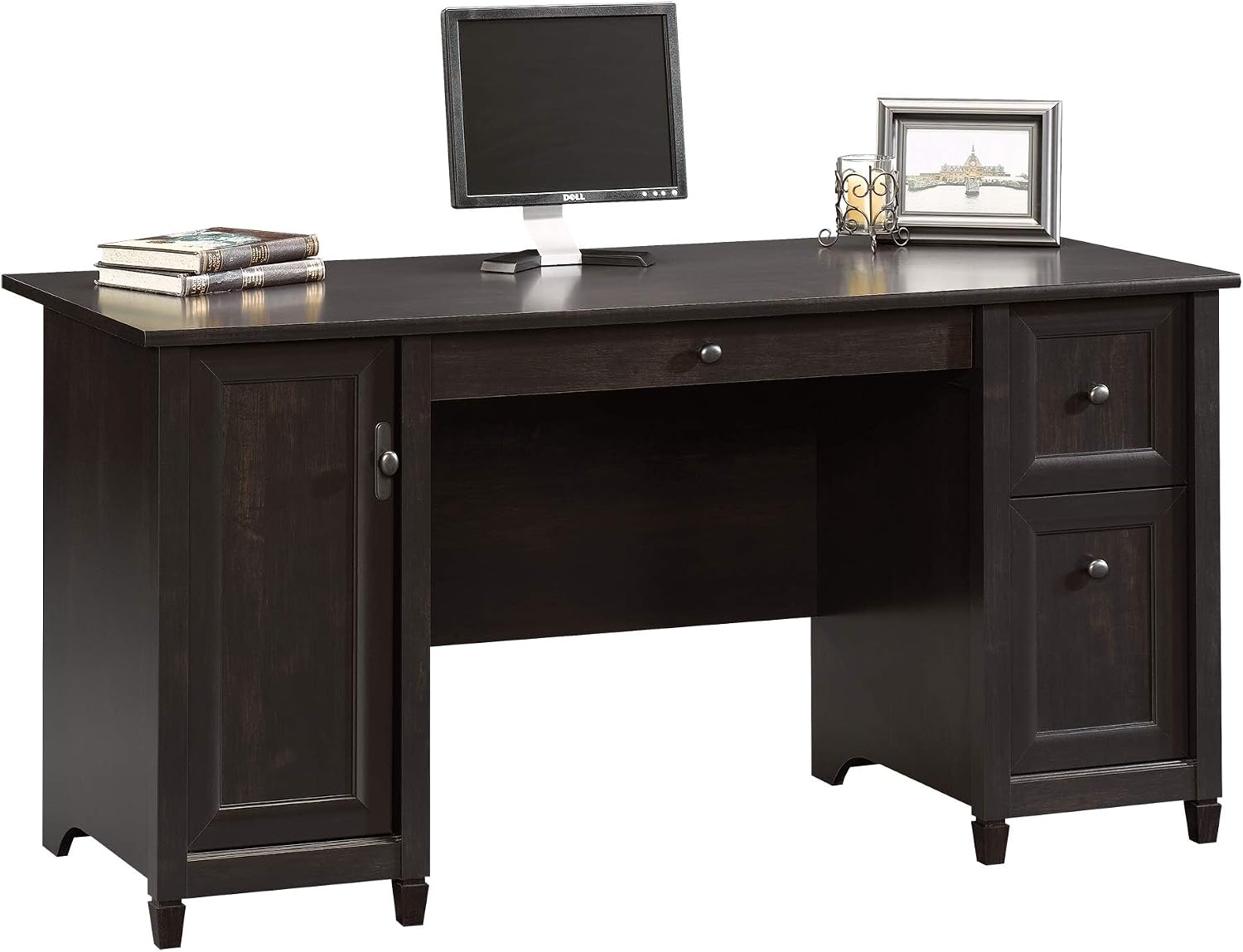 Sauder Edge Water Computer Desk with Storage Drawers, Home Office Desk, in Estate Black