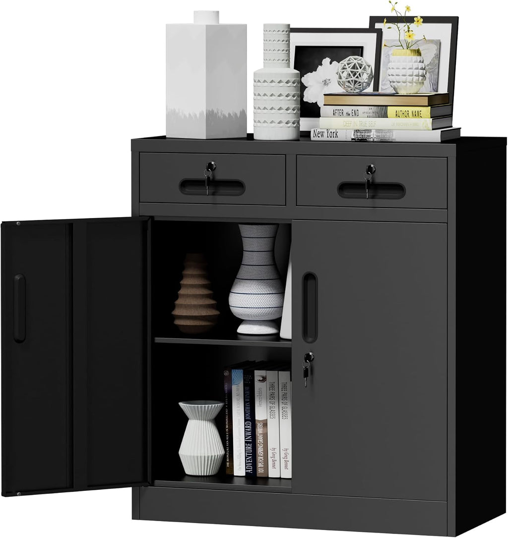 Metal Storage Cabinet with Drawer and Adjustable Shelve, 35' Steel Garage Storage Cabinets with lock, Locking Tool Cabinet Utility Cabinets for Garage,Bathroom,Kitchen,Home Office,School,Shop