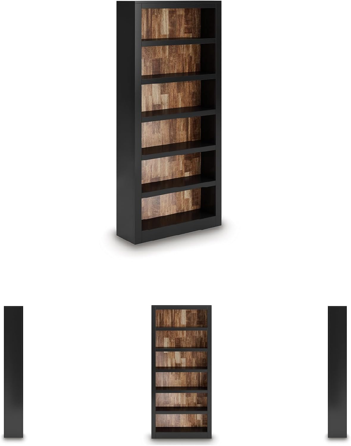 Signature Design by Ashley Wildenauer Farmhouse 75' Bookcase with 2 Fixed Shelves and 4 Adjustable Shelves, Black & Light Brown