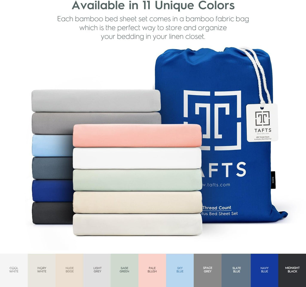 Bamboo Sheets Queen Size, 100% Pure Viscose derived from Bamboo Bed Sheets Set, Luxuriously Soft, Silky, Cooling Sheets, Double Stitched, Lifetime Promise by Tafts (Navy)