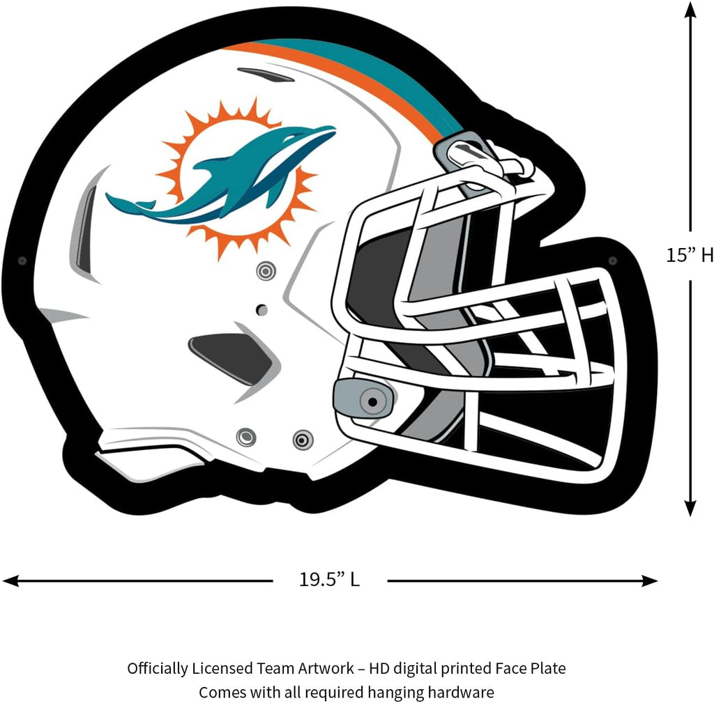 Team Sports America Evergreen NFL Miami Dolphins Ultra-Thin LED Light Wall Sign Decor | Full Size Replica Helmet | 19.5 x 15 Inches | Made in the USA
