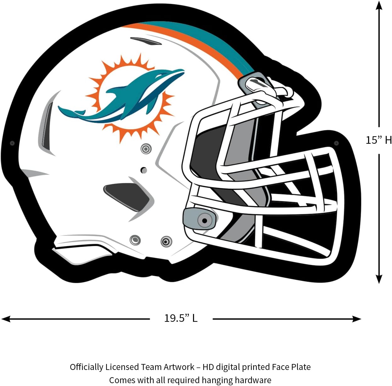 Team Sports America Evergreen NFL Miami Dolphins Ultra-Thin LED Light Wall Sign Decor | Full Size Replica Helmet | 19.5 x 15 Inches | Made in the USA
