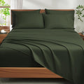 Ivellow 100% Egyptian Cotton Sheets Queen Size Set - 1200 Thread Count 6 PC 18' Deep Pocket Queen Size Bed Sheet Set，Luxury Soft Breathable Dark Green Cooling Sheet Sets Durable Hotel Quality Bedding
