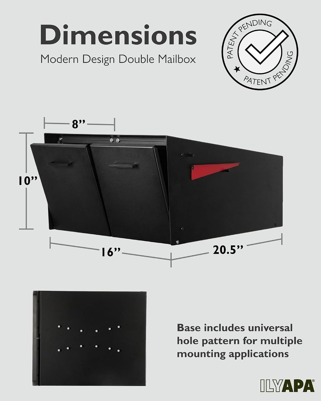 Ilyapa Black Double Mailbox, Post Mount Mailboxes for Outside- Two Sided Mail Box for 2 Houses with Standard Single Mounting, Door Numbering Kit, Outdoor All Weather with Magnetic Doors