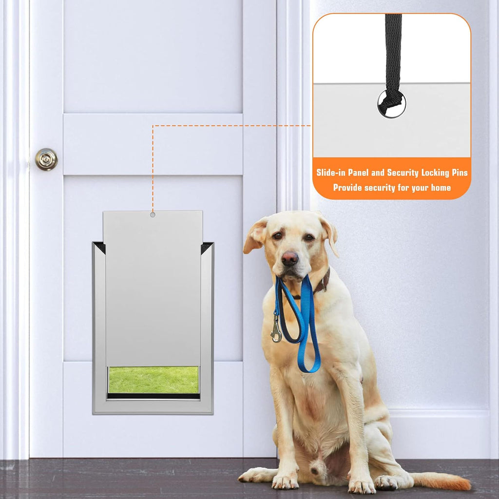 Ownpets Aluminum Extra Large Dog Door, Pet Door with Magnetic Flap and Lockable Sliding Panel, Heavy Duty Doggy Door for Dogs Up to 200lbs(Silver)