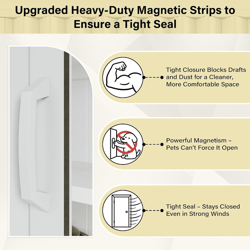 120' x 80' Enhanced Accordion Door Interior, Power Magnetic PVC Folding Door with 4 Handles & All Hardware, Room Divider Accordion Doors for Doorway Closet Basement Bathroom RV Camper, White