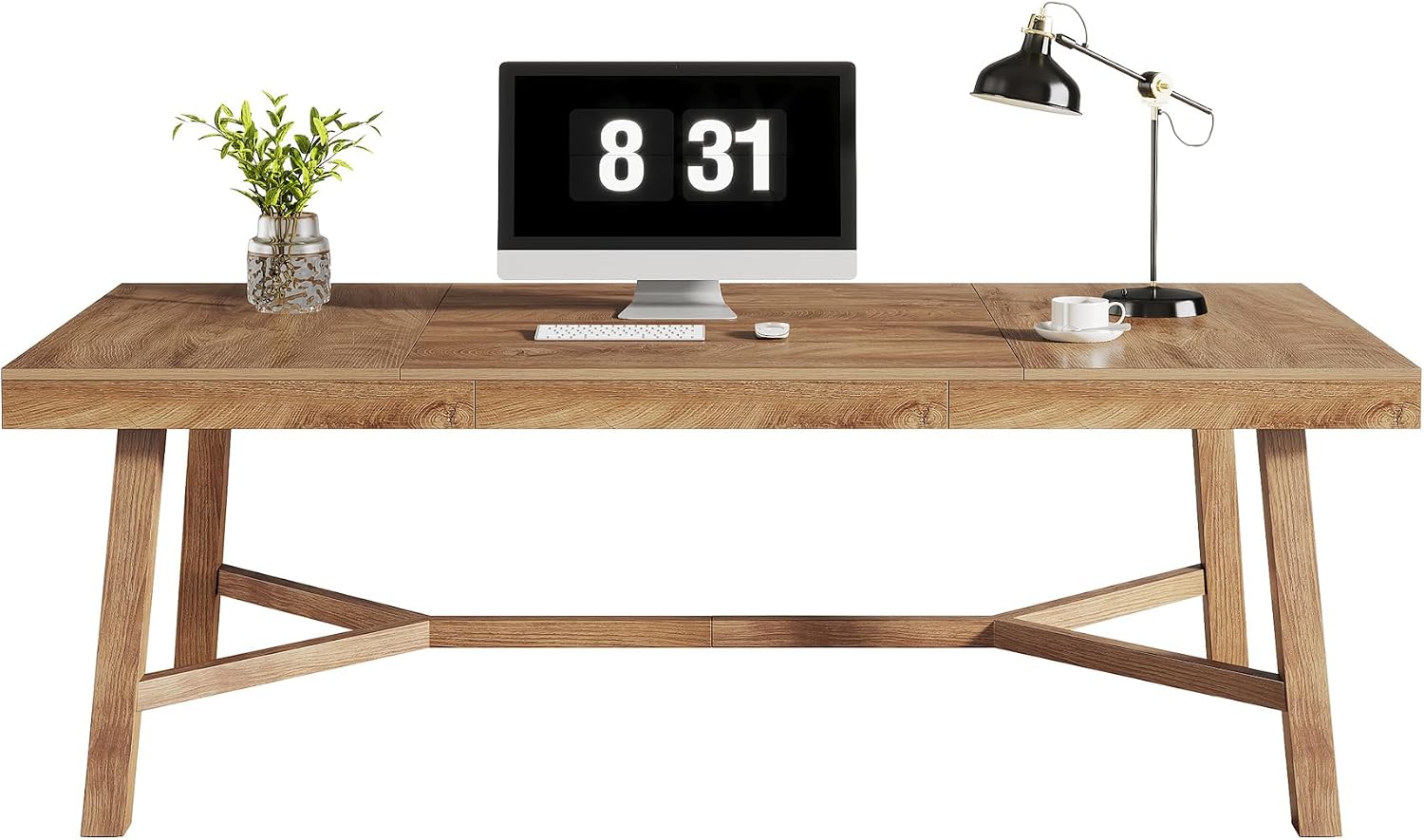 Tribesigns 71-Inch Executive Desk, Farmhouse Office Computer Desk with Sturdy Leg Structure, Rectangular Writing Table Business Furniture for Home Office, Natural