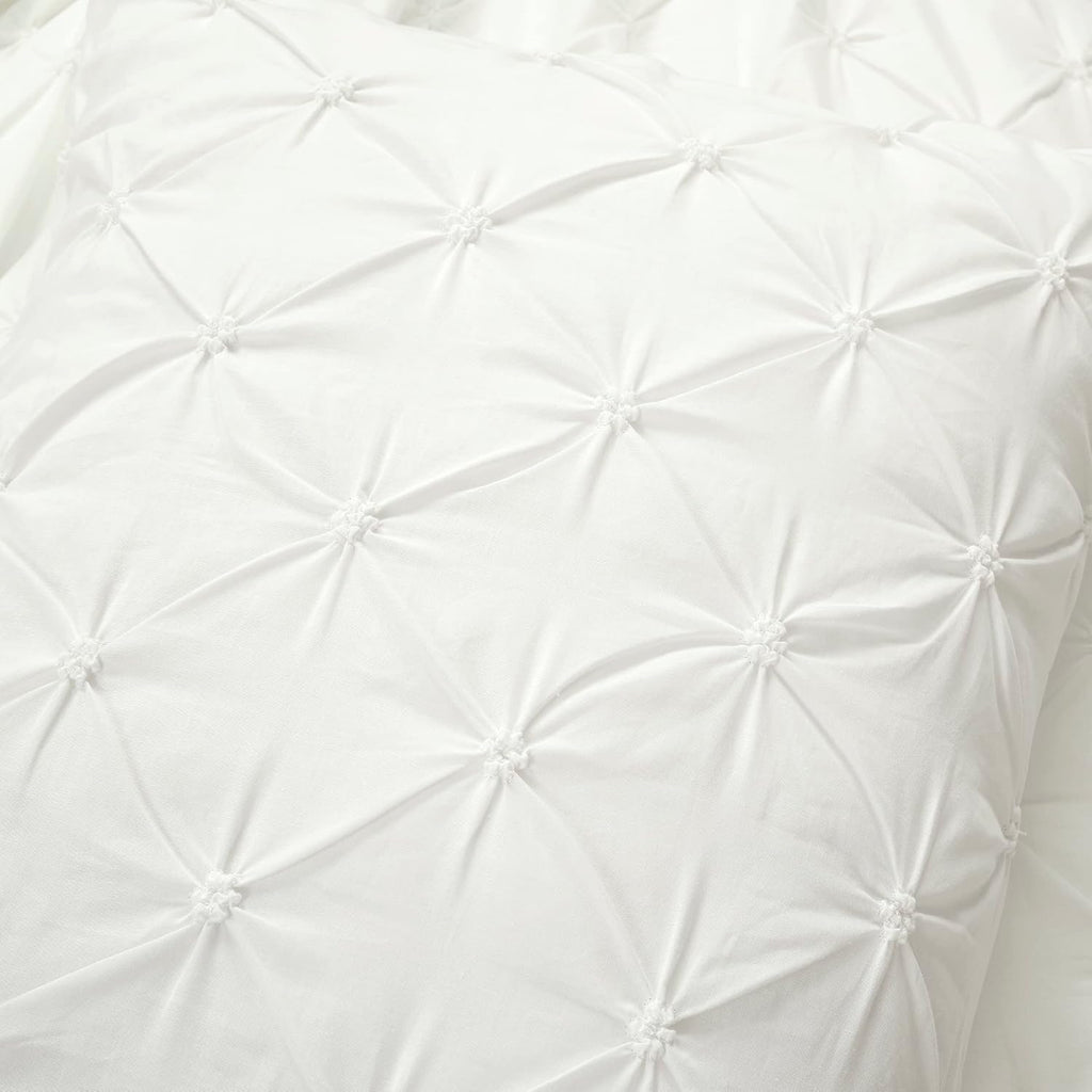 Lush Decor Ravello Pintuck Cotton Comforter Set - Luxe 3 Piece Textured Bedding Set - Traditional Glam & Farmhouse Inspired Bedroom Decor - King/ California King, White