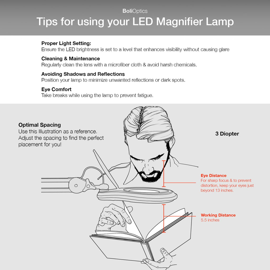 (5 inch Glass Lens) Professional LED Magnifying Lamp with Clamp, Dimmable, 1200 Lumens, 5600K-6000K Daylight Bright 60 SMD LED, Work Light Mounting Bracket Clamp (3 Diopter) BoliOptics MG16303121