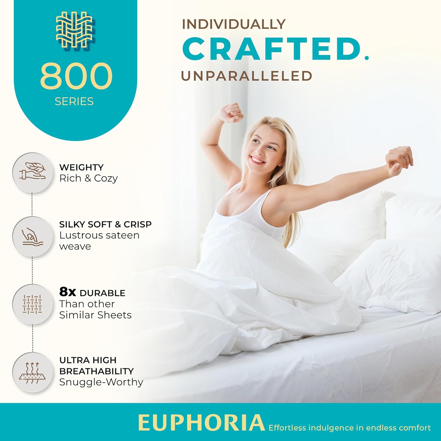 THREAD SPREAD 100% Egyptian Cotton California King Bed Sheets - 800 Series Euphoria Collection Cal King Sheets (6 PC, White), Sateen Weave Deep Pocket Hotel Sheet, Soft Cooling Bedding Sheet