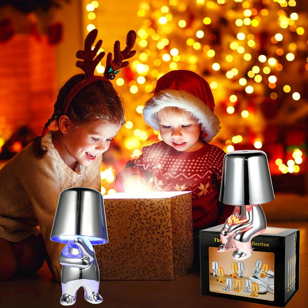 Thinker Lamp Collection, Touch Table Lamp Cordless Rechargeable Desk Lamp Silver Cute Decor Thinker Statue Battery Operated Night Light for Home Office, Bedroom, Living Room (Collection)