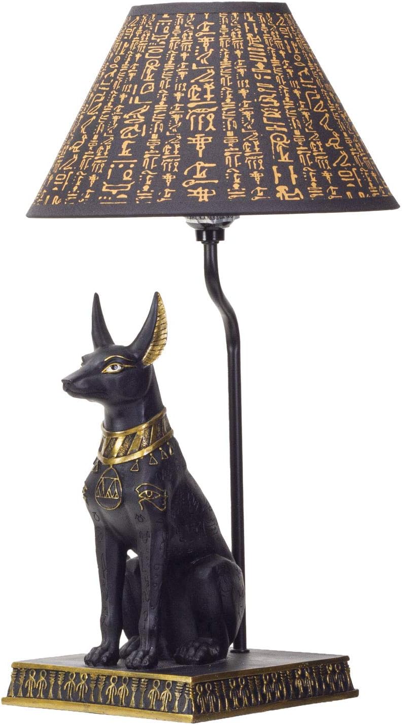 Pacific Giftware Egyptian God of Underworld Anubis Sculptural Table Lamp with Shade 18 inch Tall (Black and Gold)