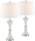 Regency Hill Luca Modern 3-Way Table Lamps 25 1/2' Tall Set of 2 with USB Charging Ports and Dimmers Clear Glass White Fabric Drum Shade for Bedroom Living Room House Desk Bedside Office Family
