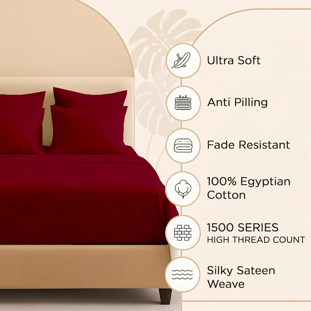 Bluemoon Homes Egyptian Cotton Sheets Luxury 1500 Series, Soft 100% Cotton Sheets for Queen Size Bed, 5-Star Hotel Quality, 4 Pc Queen Bed Sheet Set with Elasticized Deep Pocket - Burgundy Sheet