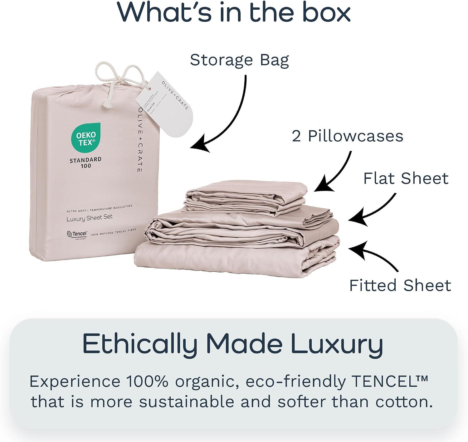 Olive + Crate Tencel Lyocell Eucalyptus Queen Size Sheet Set - Cooling Tencel Sheets for Hot Sleepers with 18 Inch Deep Pocket Fit - Barely Pink 4-Piece Set