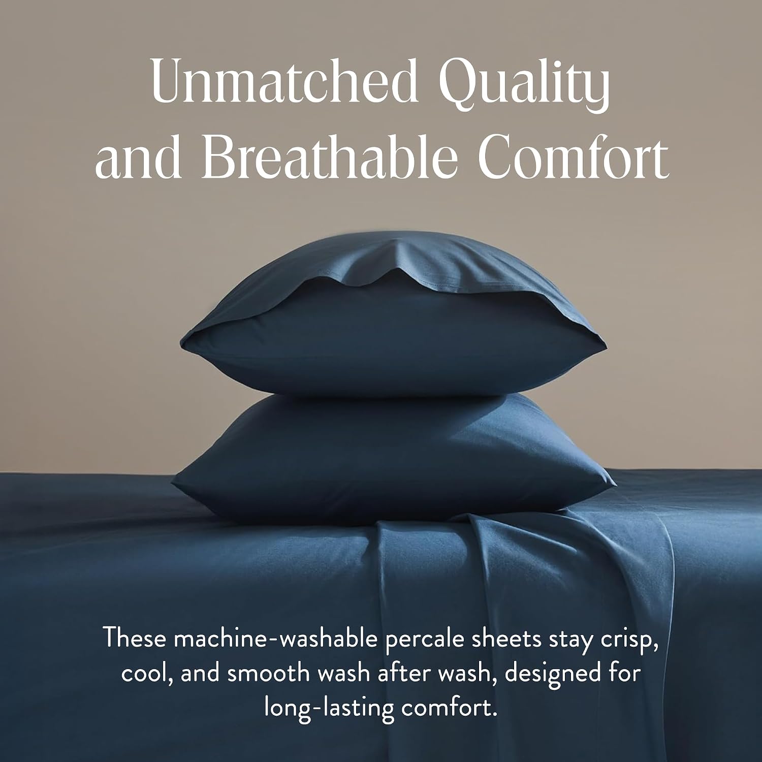 Brooklinen Luxury Percale Sheet Set - 4 Piece 100% Cotton Bed Sheets - 1 Fitted & 1 Flat Sheet, 2 Pillowcases - Cotton Percale Sheets for Hot Sleepers (Queen Size, Abyys Blue)