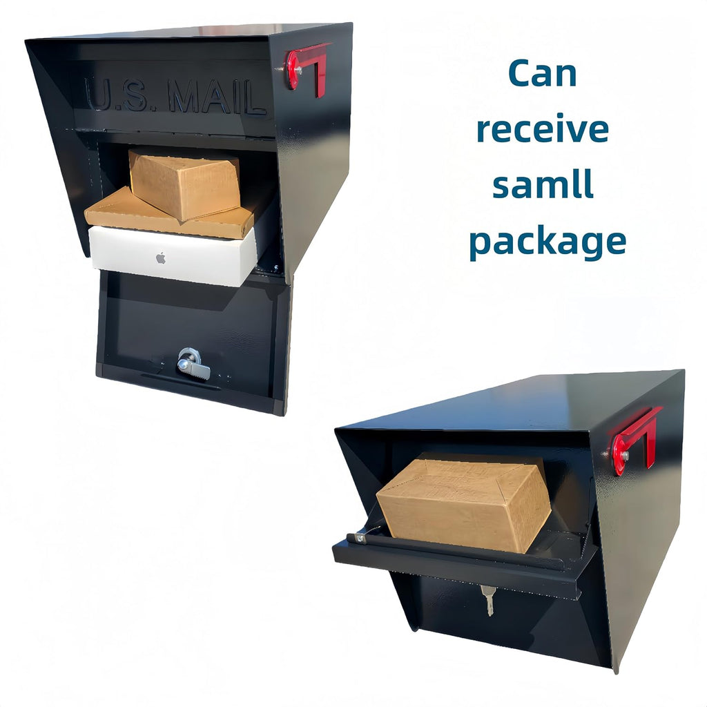 Mailbox,with Mounting Post,Comes with 4 Keys, Mailboxes for Outside,Locking Mailbox,Large,Black,Metal Mail Box,Heavy Duty,