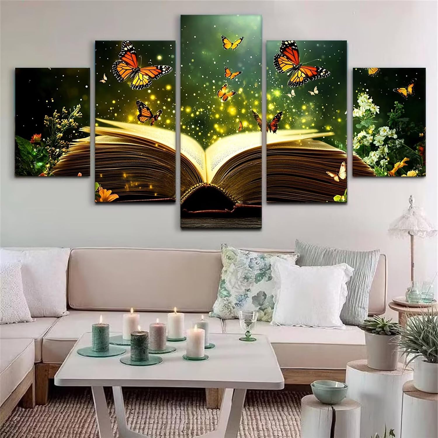 Dream Diamond Art 5 Piece Diamond Painting Butterfly 5D DIY Full Square Drill Dimond Art Paintings Crystal Crafts for Adults Gem Painting for Home Decor, Large Artwork for Wall 48 x 100 Inch, Model372