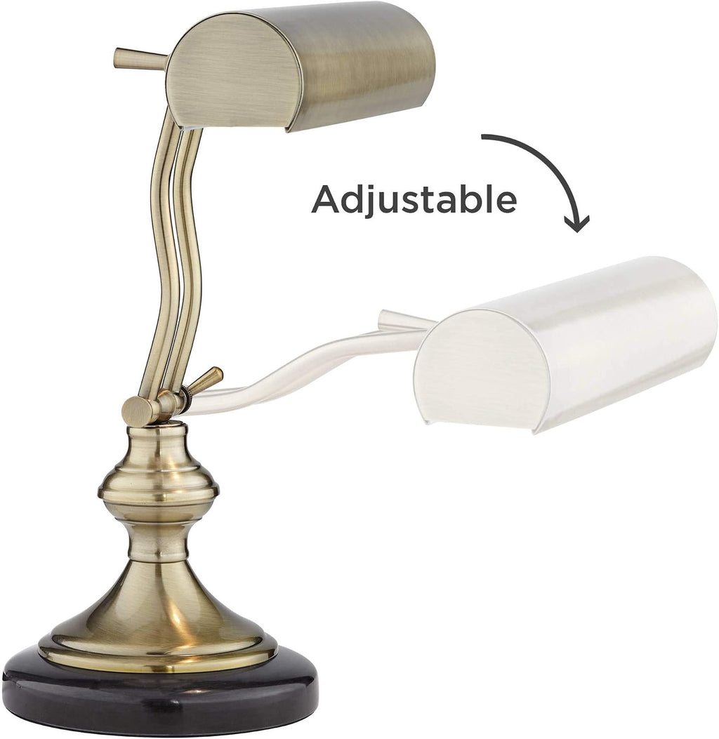 Regency Hill Traditional Piano Banker Desk Lamp 12' High Antique Brass Gold Metal Shade Adjustable Arm Decor for Living Room Bedroom House Bedside Nightstand Home Office Reading Family