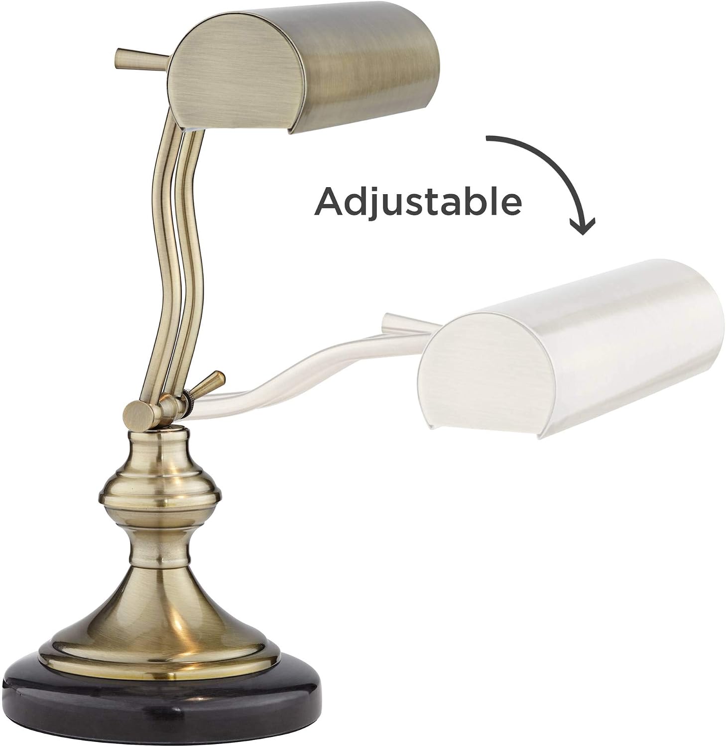 Regency Hill Traditional Piano Banker Desk Lamp 12' High Antique Brass Gold Metal Shade Adjustable Arm Decor for Living Room Bedroom House Bedside Nightstand Home Office Reading Family