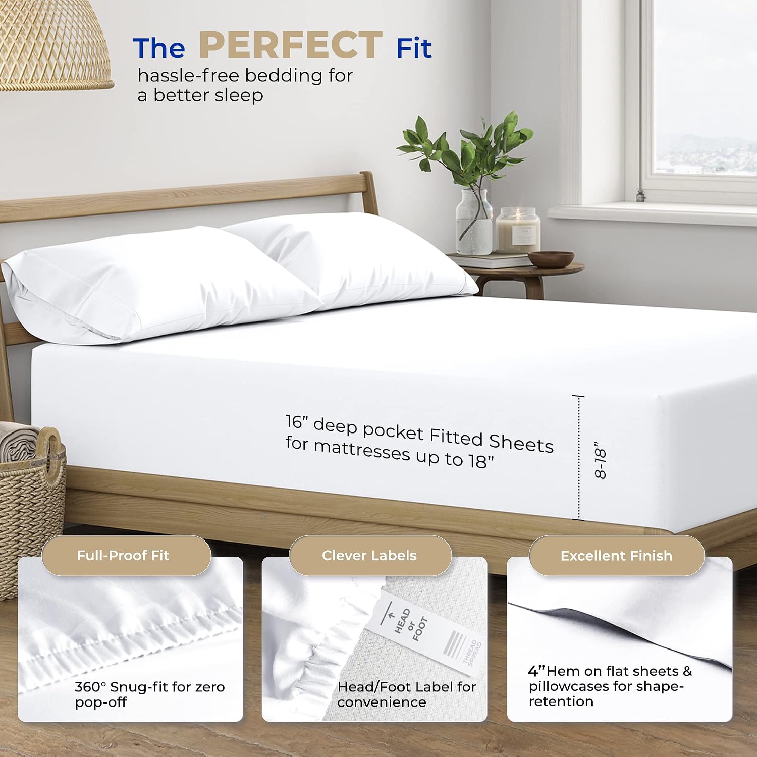 THREAD SPREAD 2 Pack King Size Sheets Set - 400 Series Glee Collection 100% Cotton Sateen - Extra Soft, Breathable, Hotel Cooling Sheets, 2 Sets of King Size Deep Pocket Bed Sheets (White)