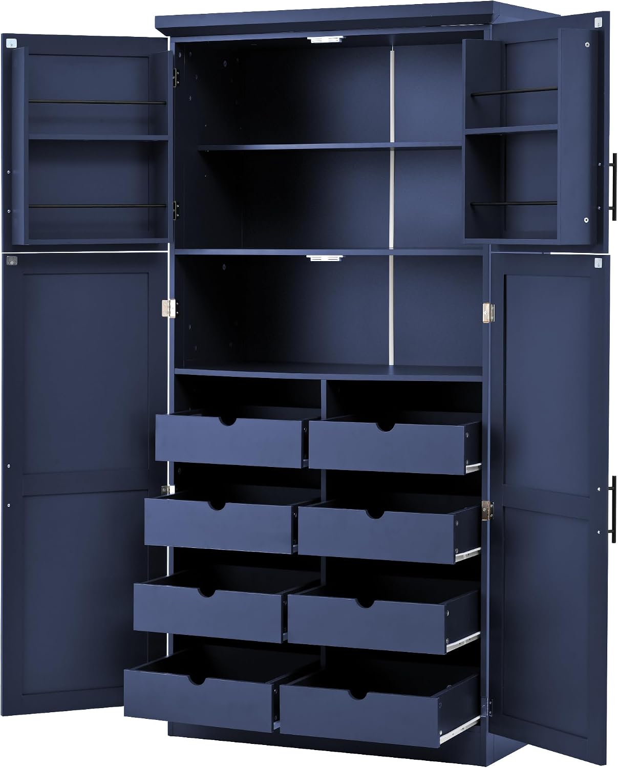 Merax 71' Tall Kitchen Pantry Cabinet with 4 Doors & 8 Pull-Out Trays,Pantry Storage Cabinet with 4 Door Shelf & Adjustable Shelf, Freestanding Cupboard for Kitchen, Dining Room, Blue
