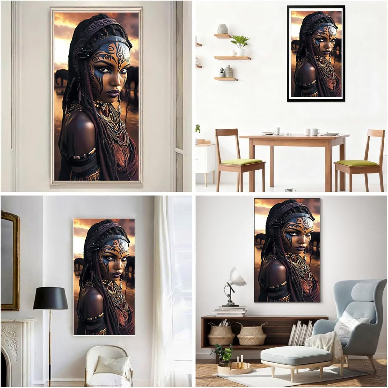Diamond Art Kits for Adults Africa Diamond Painting Kits, 5D DIY Round Woman Full Drill Dimond Art Paintings Crystal Rhinestones Crafts for Adults for Home Wall Decor, Large Size 36 x 72 Inch,Model879