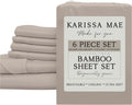 KARISSA MAE 6 Piece Pure Viscose from Bamboo 34' Split Top King Size Sheet Set | 100% FSC Certified | Luxuriously Soft | Cooling | 18' Deep Pocket w/Corner Straps | 4 Pillowcases [Dune]