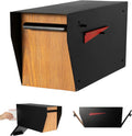 Ilyapa Black Modern Mailbox Post Mount Mailboxes for Outside- Powder Coated Steel Metal Mail Box with Rear Door, Outdoor All Weather & Corrosion Resistant, Stainless Steel Hinges & Magnetic Door
