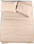 Egyptian Cotton Queen Size Sheet Set, 4Pc Bed Set, Soft & Breathable Percale Weave, Fits 10-12' Deep Pocket, Hotel-Quality 1000 Series Bed Sheets (Solid, Beige)