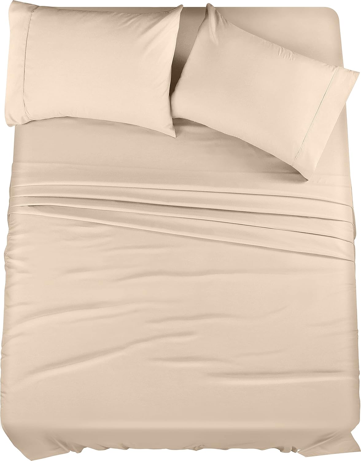 Egyptian Cotton Queen Size Sheet Set, 4Pc Bed Set, Soft & Breathable Percale Weave, Fits 10-12' Deep Pocket, Hotel-Quality 1000 Series Bed Sheets (Solid, Beige)