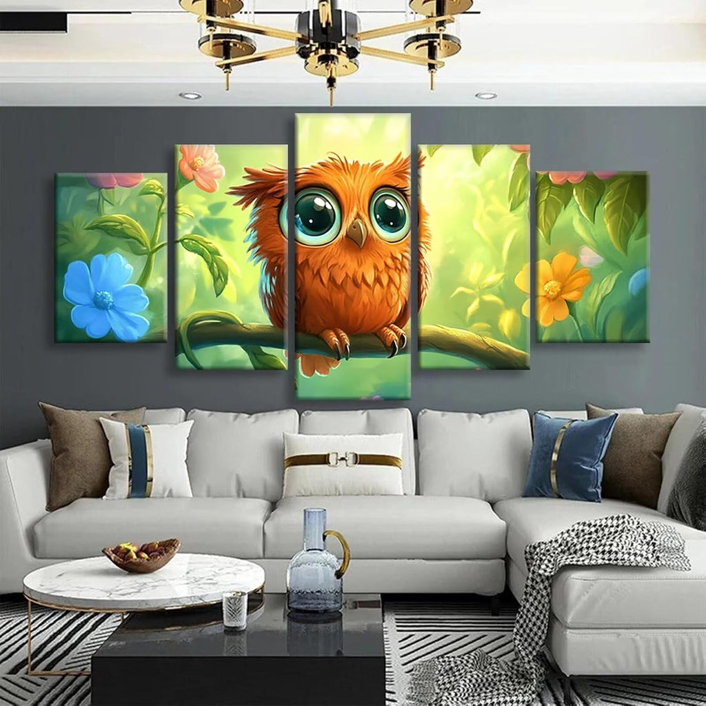 Cartoon Diamond Art 5 Piece Diamond Painting Owl 5D DIY Full Round Drill Dimond Art Paintings Rhinestones Crafts for Adults Gem Painting for Home Decor, Large Artwork for Wall 36 x 70 Inch, Model339