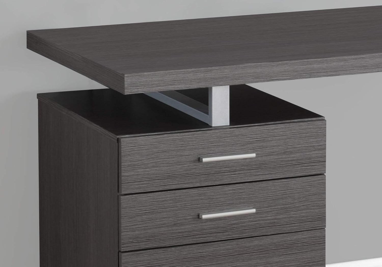 Monarch Specialties Left or Right Facing 47-Inch Modern Home Office Computer Study Writing Desk with Filing Drawer, 48'L, Grey & Silver