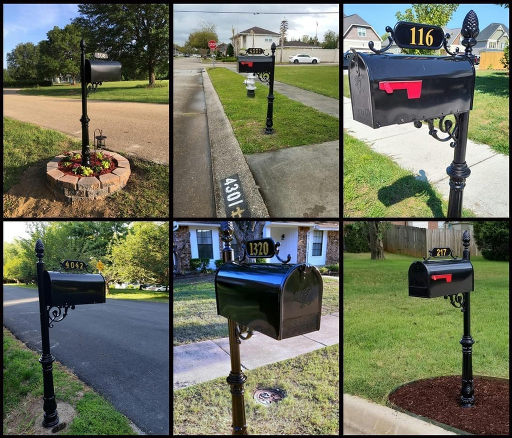 Charleston Mailbox & Post System – Black Rust Resistant Mailbox – Includes Address Plaque, Numbers, Scroll & Mounting Hardware (Standard)