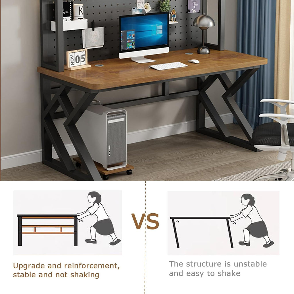 39.3in Gaming Desk with Bookshelf Combo, Computer Desk with Pegboard, Large Writing Table with Desktop Shelves, Ample Leg Room, for Home Office (Black, 39.3in)