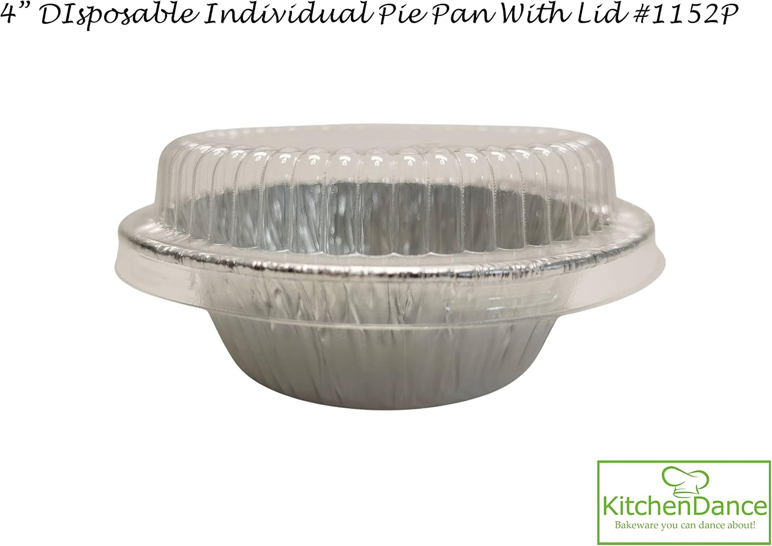KitchenDance Mini Pie Tins with Snap-On Lids - Aluminum Pie Pans for Single Portions - Ideal for Fruit Tarts, Pies, Cheesecakes, Cobblers, Flan - Oven and Freezer Safe - 1152P (2000, Silver)