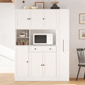 Modern 70inch Kitchen Pantry Storage Cabinet Cupboard with Hutch, Freestanding Buffet with Pull-Out Side Cabinet and Drawer for Living Room, Kitchen (White-99a)