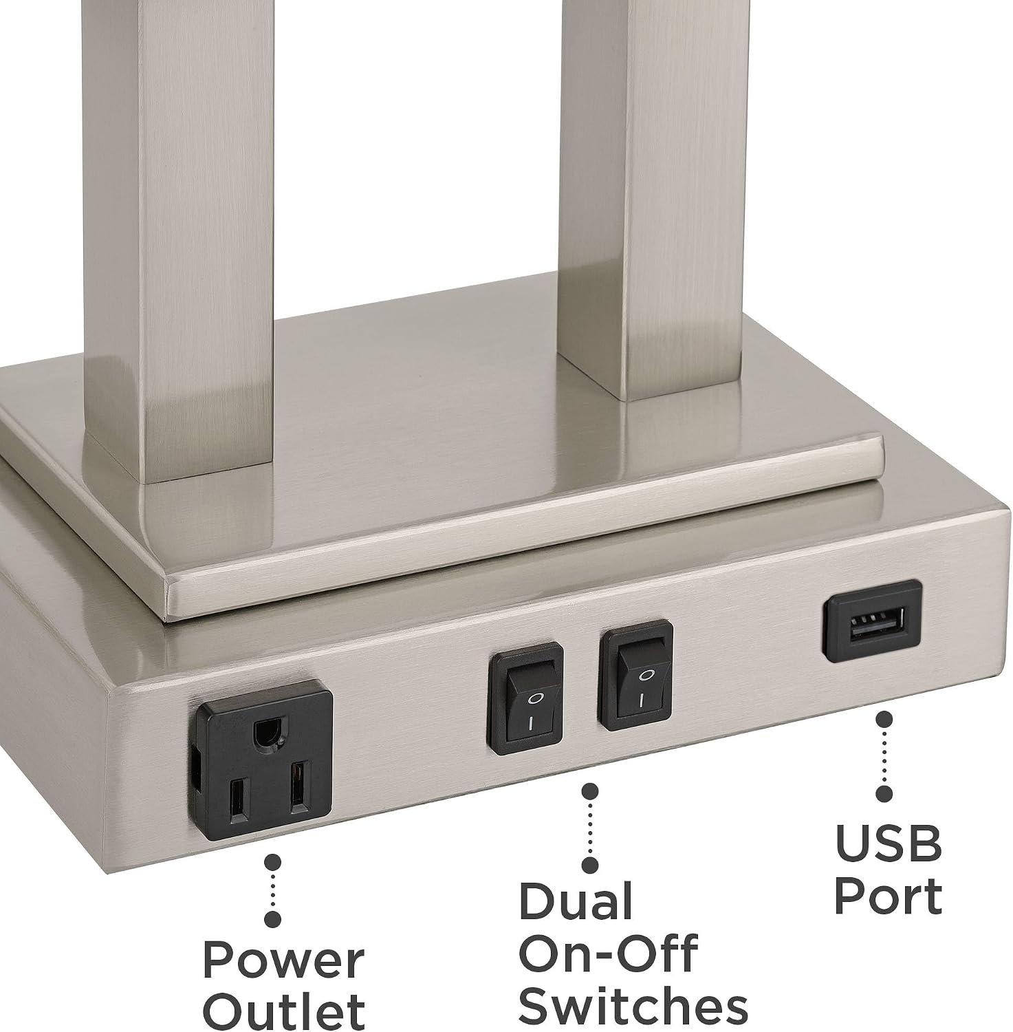 Possini Euro Design Amity Modern Table Lamp 26' High with USB and AC Power Outlet in Base Brushed Nickel White Linen Hardback Shade for Bedroom Living Room House Home Desk Bedside Nightstand Office