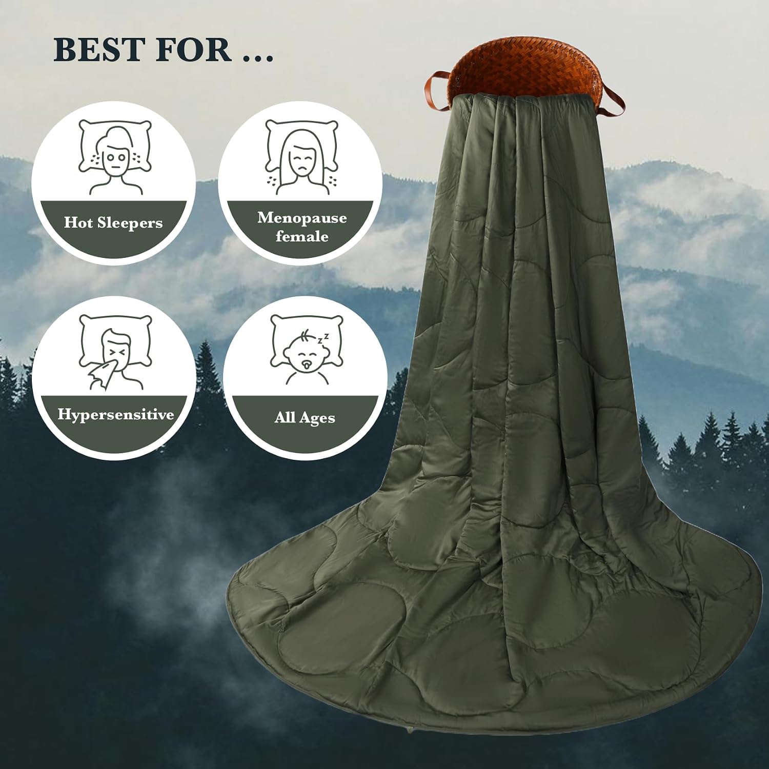 Silk Comforter King Size | 100% Mulberry Silk Fill with Organic Bamboo Viscose Shell | Summer Cooling Blanket for Hot Sleepers, Lightweight Breathable All-Season Bedding (Olive, 104'x90')