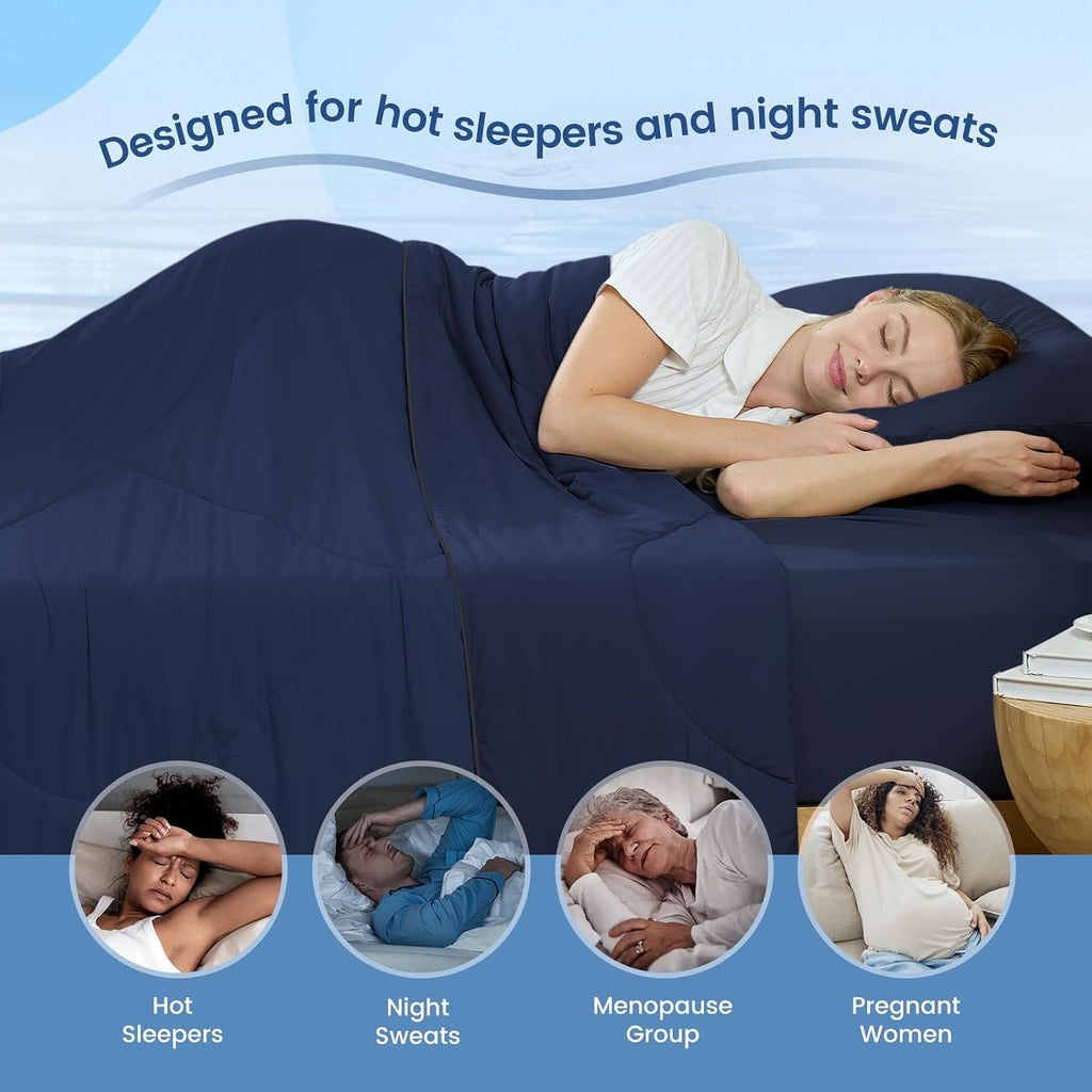 Cozy Bliss Cooling Comforter King Size, Cooling Blankets for Hot Sleepers and Night Sweats, Dark Blue Summer Comforter for King Size Bed, Breathable Soft Lightweight Silk Smooth