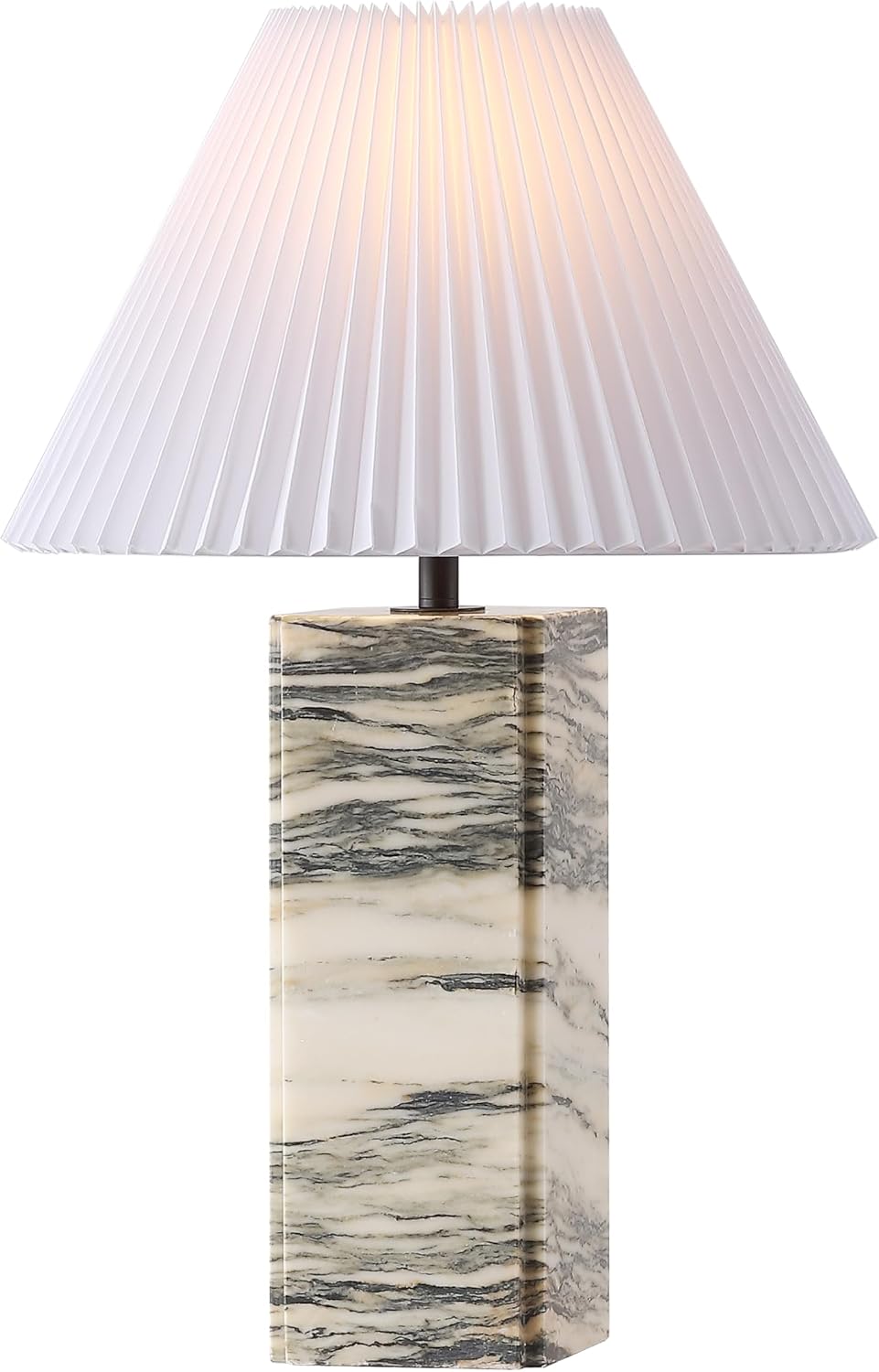 SAFAVIEH Couture Lighting Collection Mackenzie Cream/White Marble Square 25-inch Table Lamp for Bedroom Living Room Home Office Desk Nightstand (LED Bulb Included)